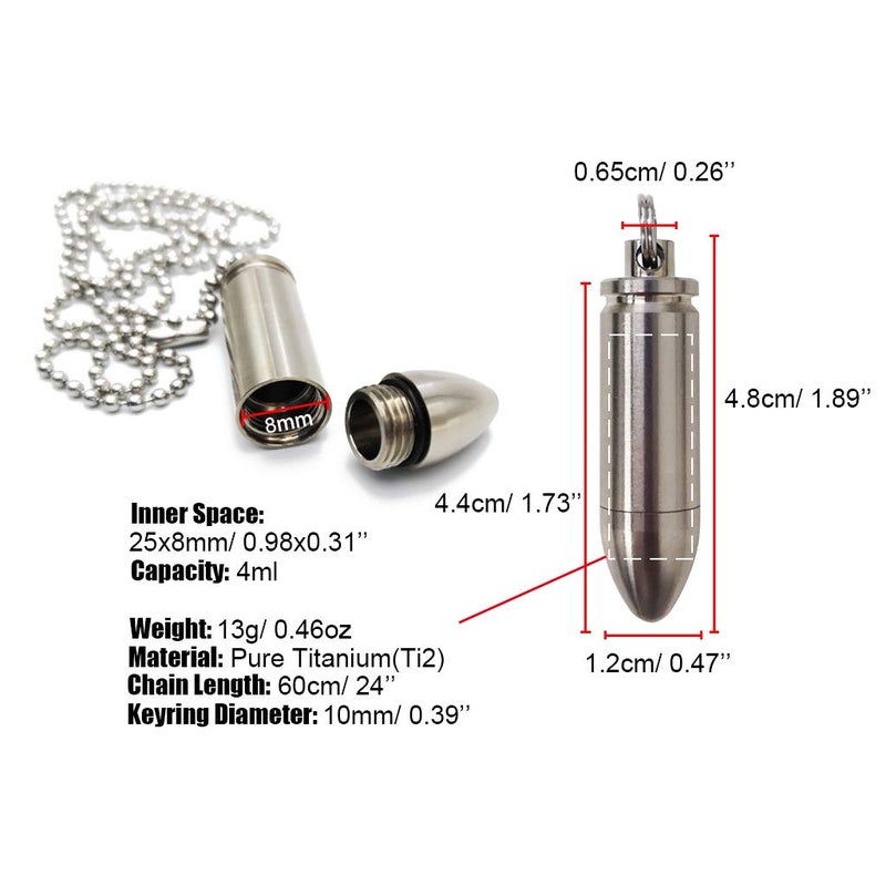 Haxtec Small Pill Box Titanium Pill Fob Necklace Bullet Nitro Mini Waterproof Pill Holder Lightweight Survival Case Keychain Pill Bottle for Men & Women Stocking Stuffers Christmas Gifts - Image 3